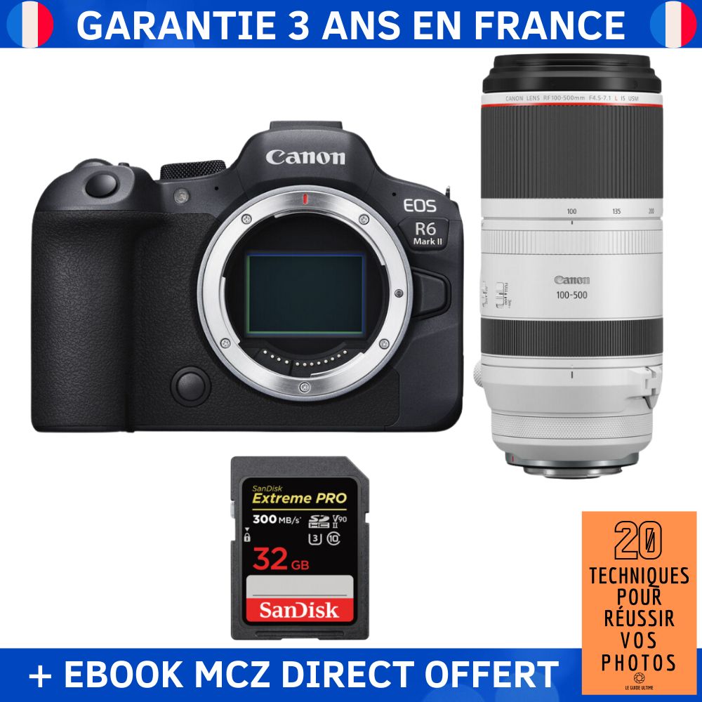 Canon EOS R6 Mark II + RF 100 500mm f4.5 7.1 IS USM + 1 SanDisk Extreme PRO UHS II SDXC 300 MB/ + Ebook '20 Techniques pour Réussir vos Photos' Appareil Photo Hybride - vue 3