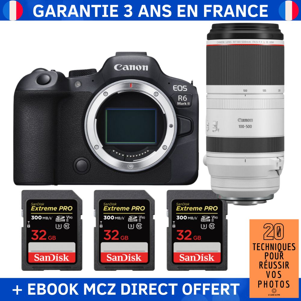 Canon EOS R6 Mark II + RF 100 500mm f4.5 7.1 IS USM + 3 SanDisk Extreme PRO UHS II SDXC 300 MB/ + Ebook '20 Techniques pour Réussir vos Photos' Appareil Photo Hybride - vue 3