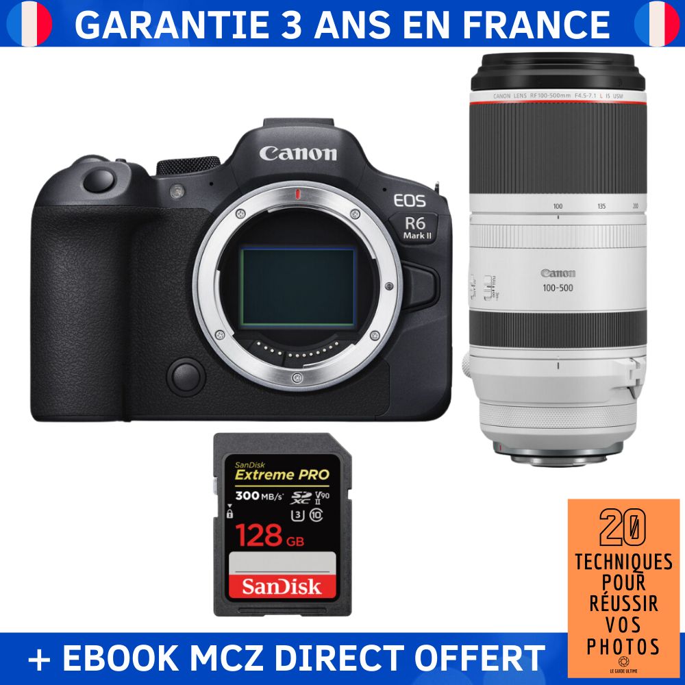 Canon EOS R6 Mark II + RF 100 500mm f4.5 7.1 IS USM + 1 SanDisk Extreme PRO UHS II SDXC 300 MB/ + Ebook '20 Techniques pour Réussir vos Photos' Appareil Photo Hybride - vue 2
