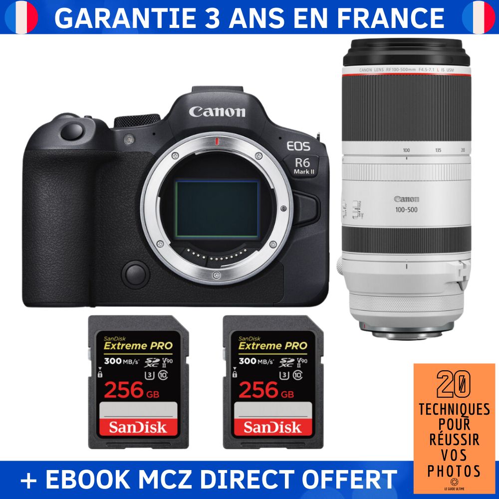 Canon EOS R6 Mark II + RF 100 500mm f4.5 7.1 IS USM + 2 SanDisk Extreme PRO UHS II SDXC 300 MB/ + Ebook '20 Techniques pour Réussir vos Photos' Appareil Photo Hybride - vue 3