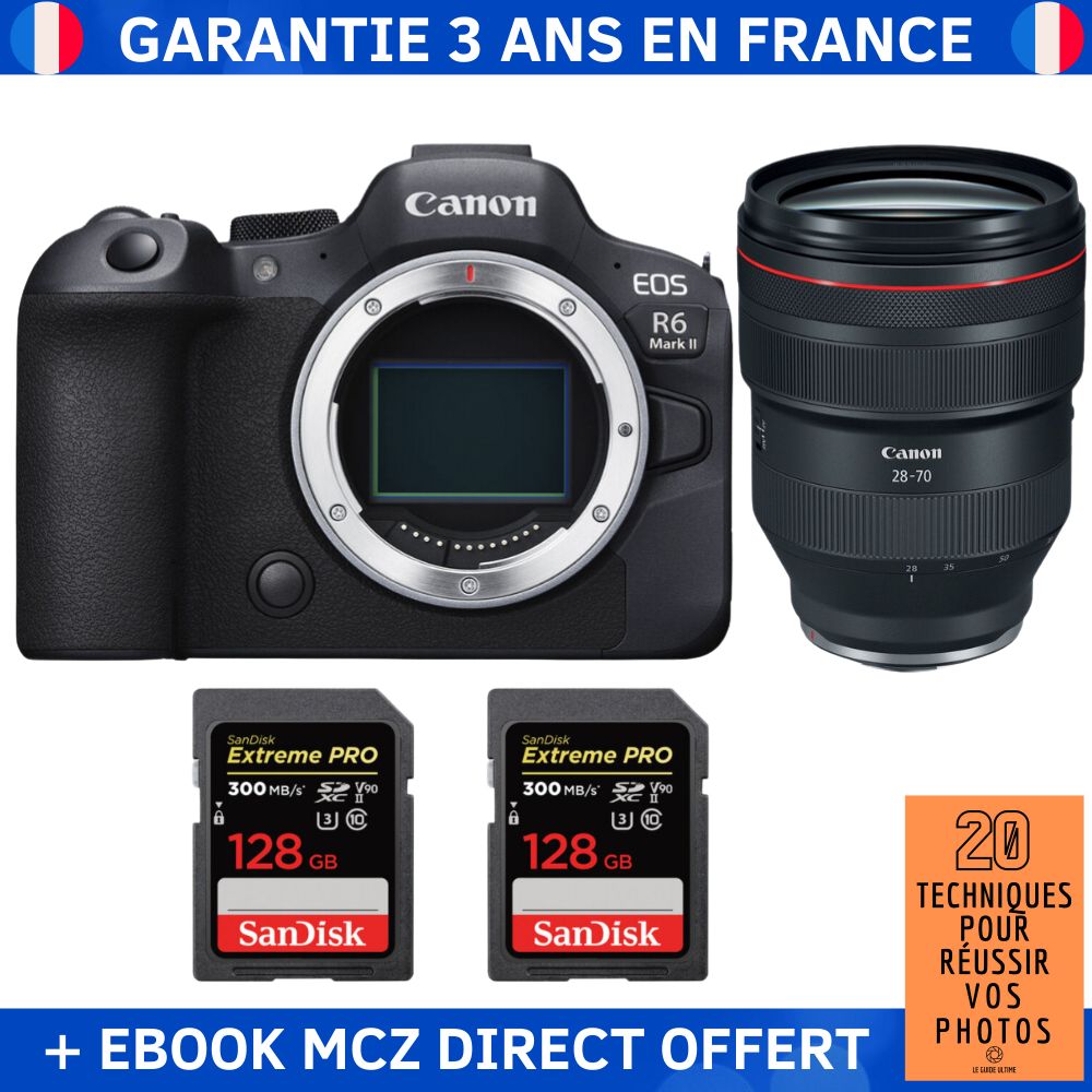 Canon EOS R6 Mark II + RF 28 70mm f2 USM + 2 SanDisk Extreme PRO UHS II SDXC 300 MB/ + Ebook '20 Techniques pour Réussir vos Photos' Appareil Photo Hybride