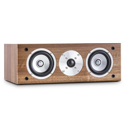 Auna Linie 501 CS - Enceinte Centrale Passive de 60W RMS pour Utilisation Home cinéma, HiFi - châssis fermé en Bois, Technologie 2 Voies, revetement Haut-Parleur Amovible - Noyer