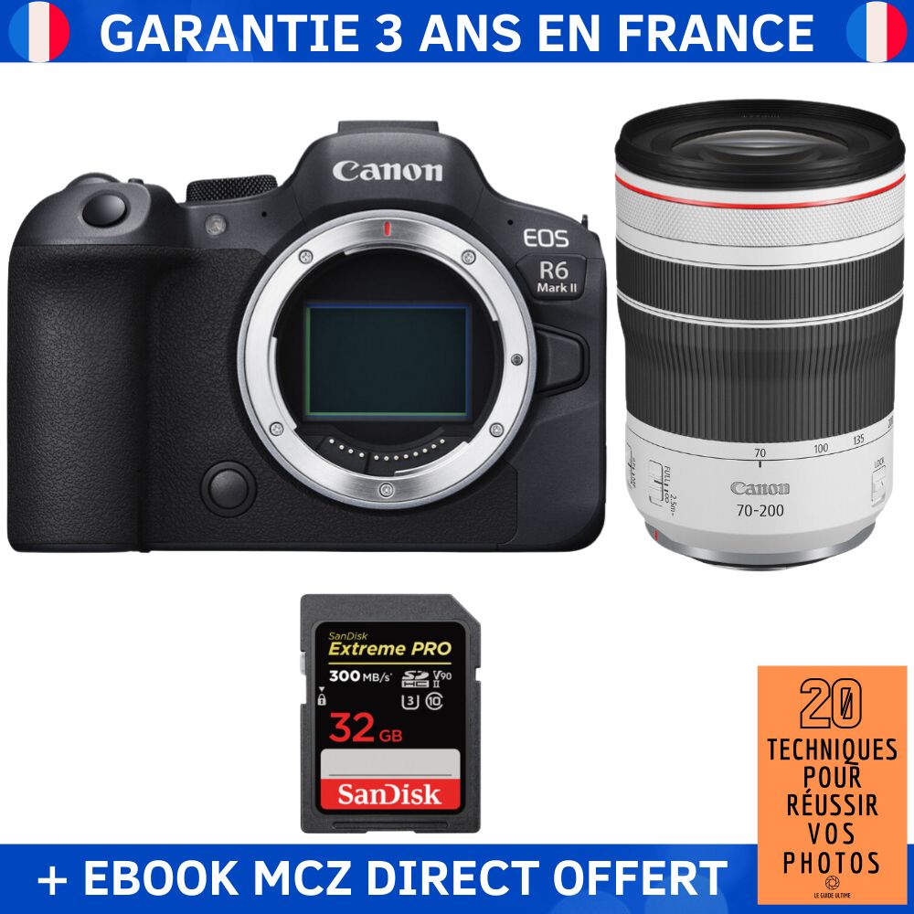 Canon EOS R6 Mark II + RF 70 200mm f4 IS USM + 1 SanDisk Extreme PRO UHS II SDXC 300 MB/ + Ebook '20 Techniques pour Réussir vos Photos' Appareil Photo Hybride - vue 2