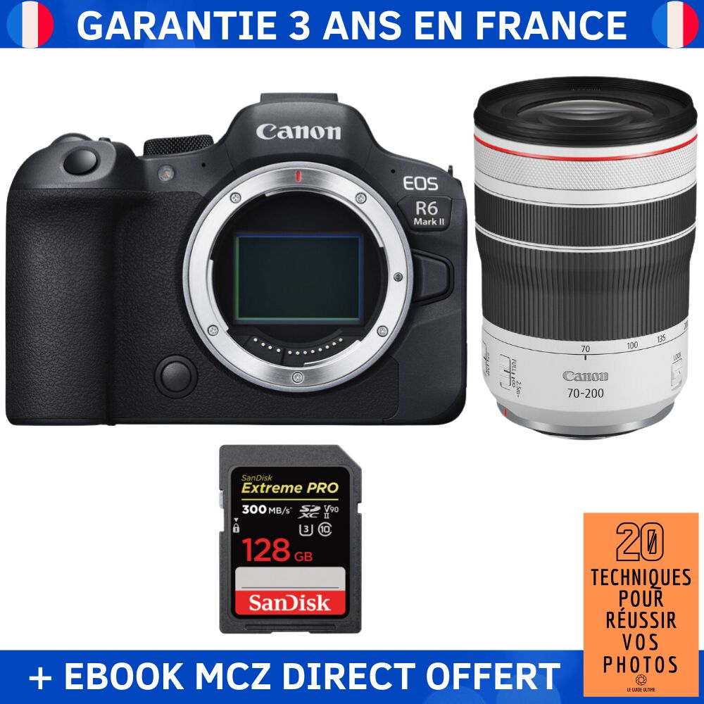 Canon EOS R6 Mark II + RF 70 200mm f4 IS USM + 1 SanDisk Extreme PRO UHS II SDXC 300 MB/ + Ebook '20 Techniques pour Réussir vos Photos' Appareil Photo Hybride - vue 3
