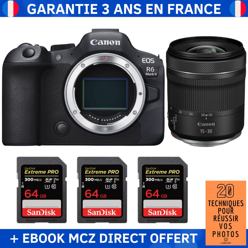 Canon EOS R6 Mark II + RF 15 30mm f4.5 6.3 IS STM + 3 SanDisk Extreme PRO UHS II SDXC 300 MB/ + Ebook '20 Techniques pour Réussir vos Photos' Appareil Photo Hybride - vue 3