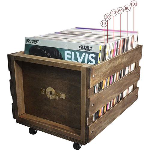 La Caisse D'Entreposage De Record De Microsillon De Bois Sur Les Roues Pour Jusqu'À 100 Albums, Par Retro Musique