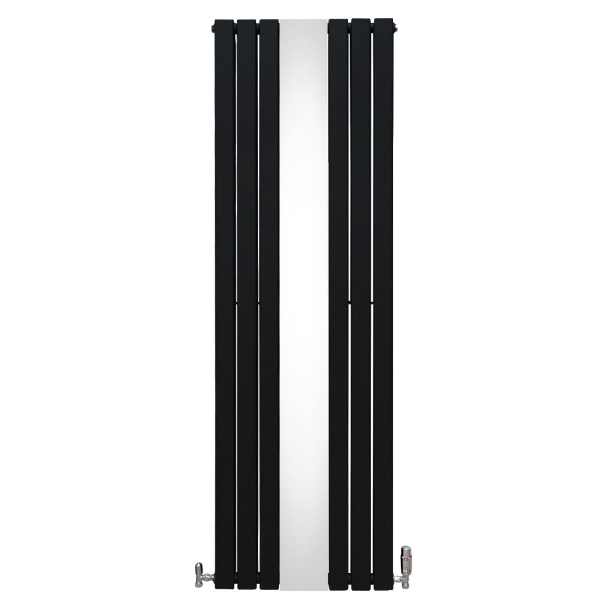 Radiateur Plat & Miroir Intégré 1800 x 565mm & Kit Robinet Thermostatique Chromé, Acier au Carbone Noir Mat, Cuisine Salon Salle de Bain [Brosse, Attaches Murales & Supports INCLUS]