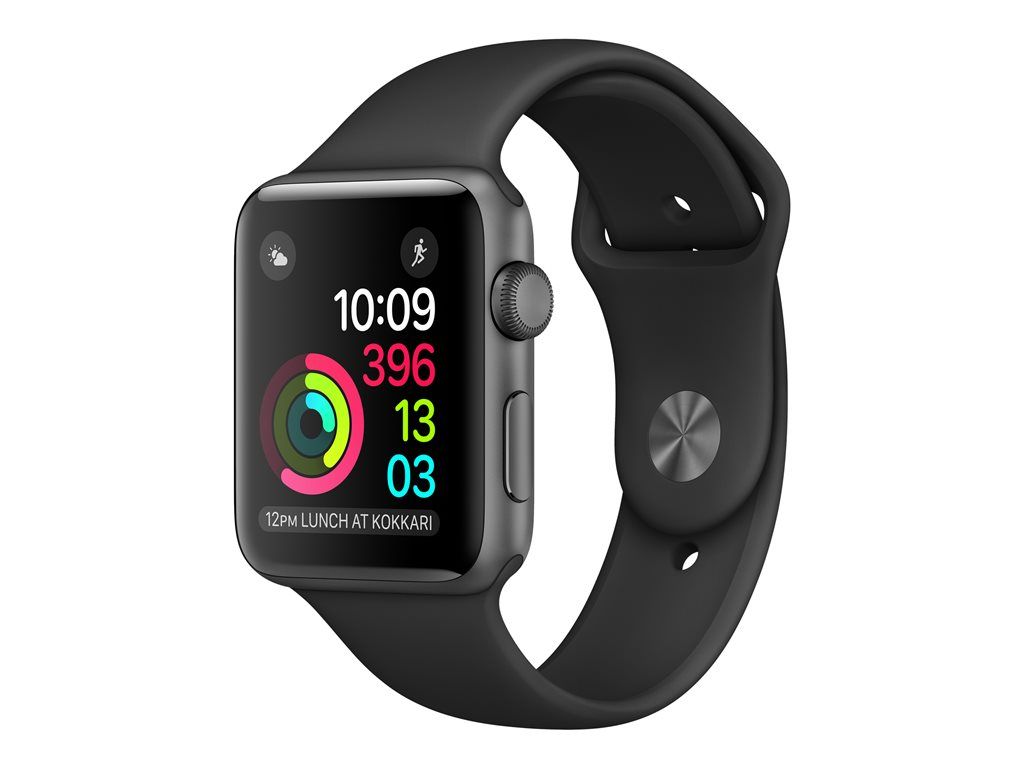 Apple Watch Series 1 - Boîtier 42 mm Aluminium Gris avec Bracelet Sport Noir Taille S/M/L