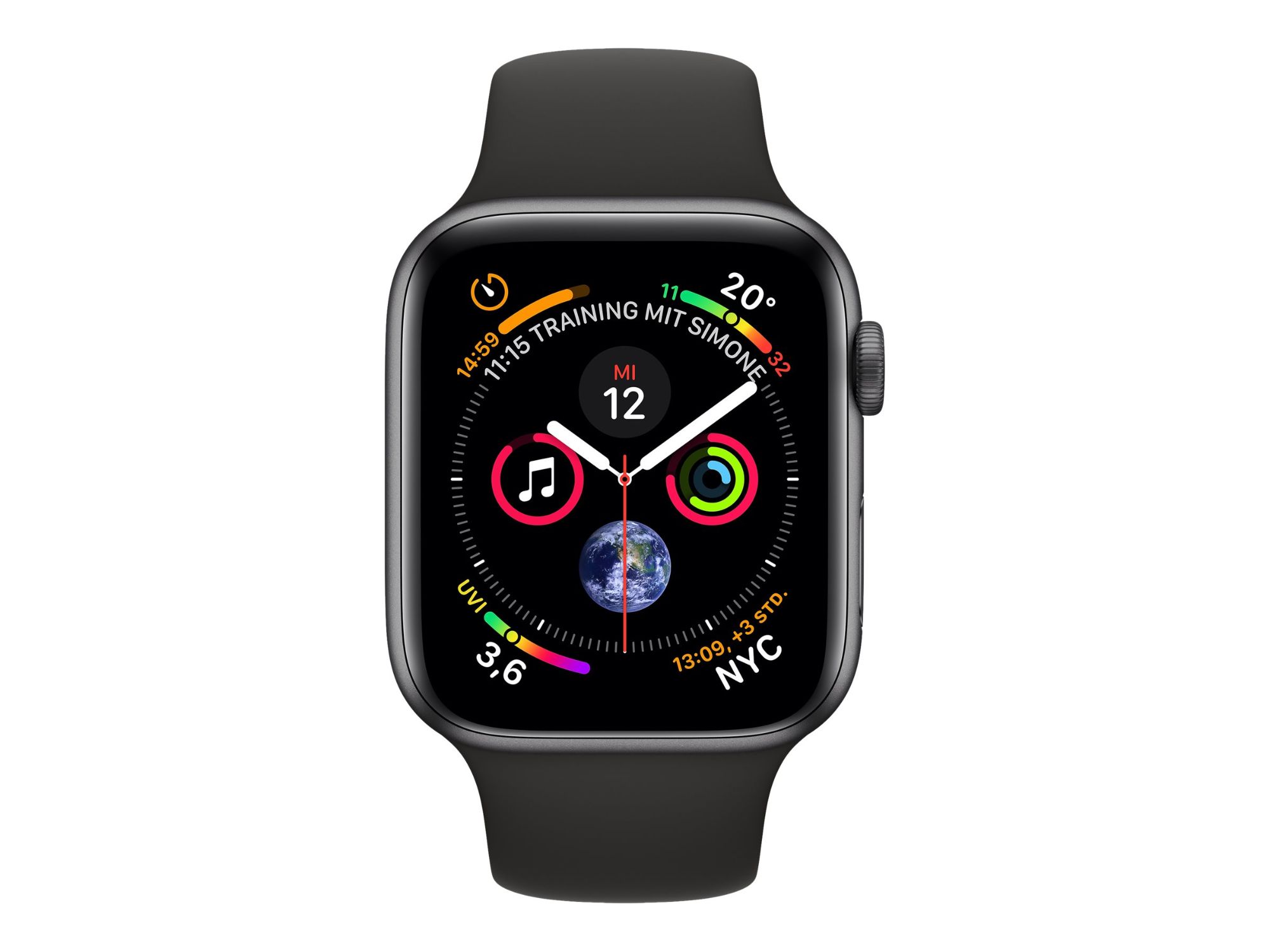 Apple Watch Series 4 (GPS) 44 mm - Boîtier gris aluminium avec bracelet sport noir 140-210 mm