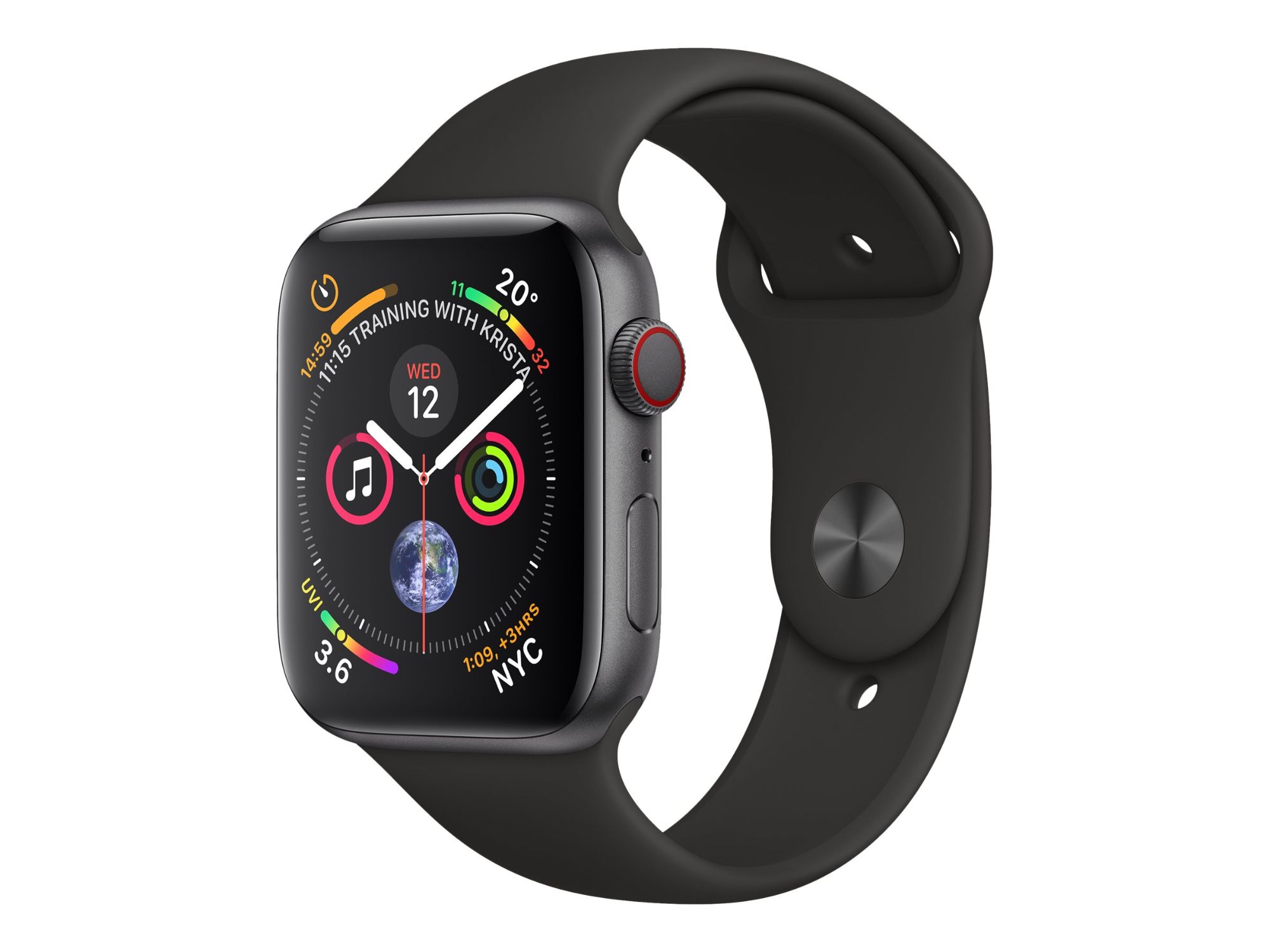 Apple Watch Series 4 (GPS + Cellular) - Boîtier 44 mm gris en aluminium avec bracelet sport noir