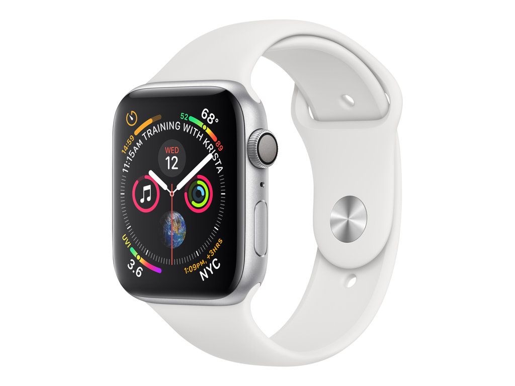Apple Watch Series 4 (GPS) - Boîtier 44 mm Aluminium Argenté avec Bracelet Sport Blanc