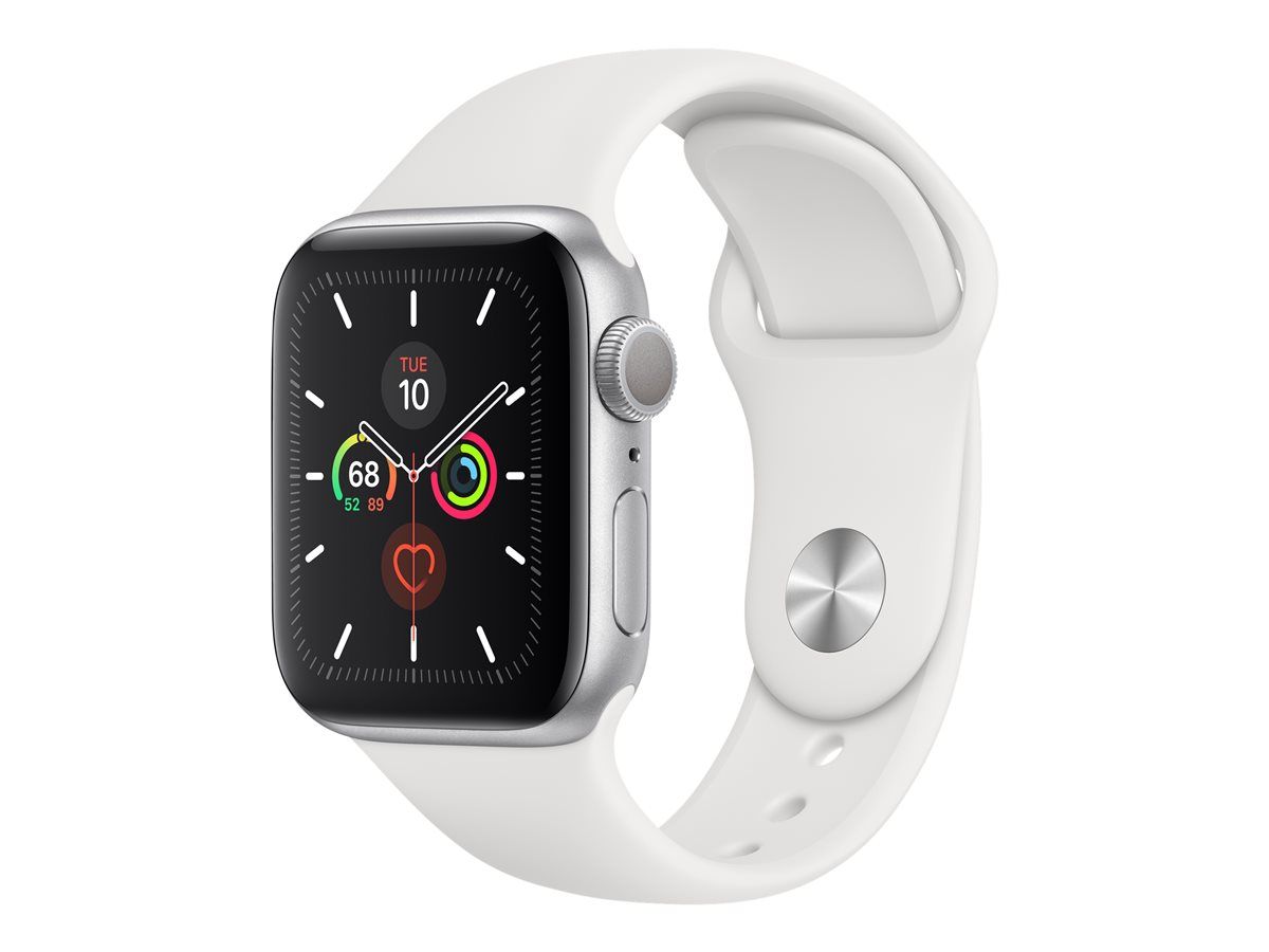 Apple Watch Series 5 (GPS) - Boîtier 40 mm Aluminium Argenté avec Bracelet Sport Blanc de taille S/M/L