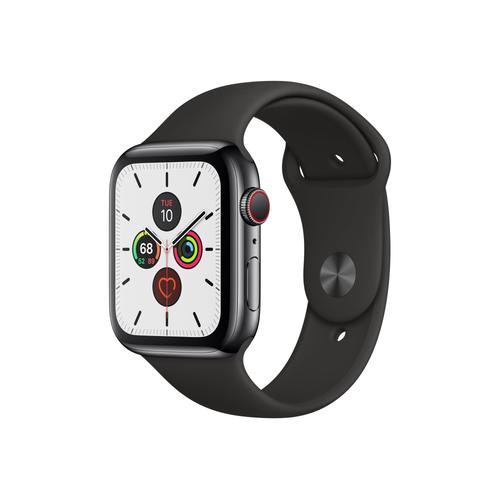 Apple Watch Series 5 (Gps + Cellular, 44 Mm) Boîtier En Acier Inoxydable Noir Sidéral - Bracelet Sport Noir