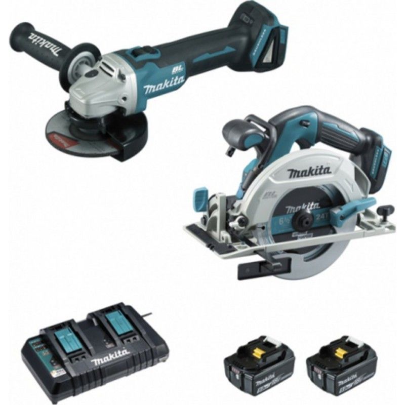 Makita Ensemble de 2 machines 18 V Li Ion 5 Ah DHS680 + DGA506 Makita DLX2277PTJ