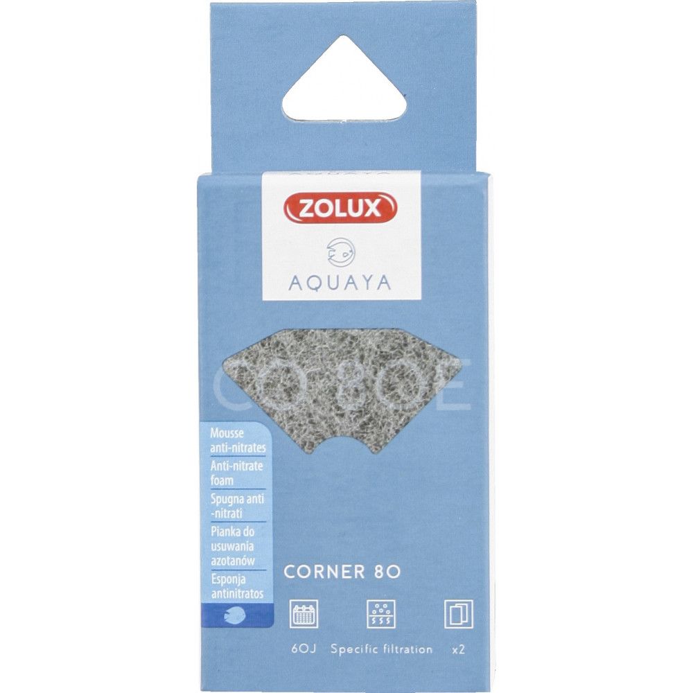 Zolux Filtre Pour Pompe Corner 80, Filtre Co 80 E Mousse Anti-Nitrates X 2. Pour Aquarium.