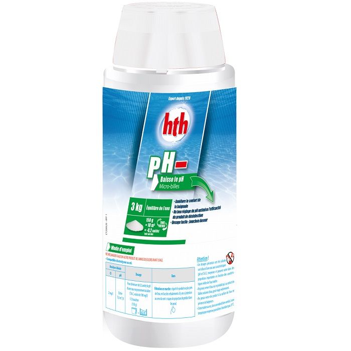 HTH pH Moins 3 kg bouchon doseur - pH Moins en microbilles