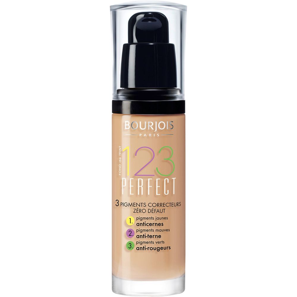 Bourjois Fond de Teint 1.2.3 Perfect 3 en 1 : Anticernes Anti Terne et Anti Rougeurs Fini Semi Formule Anti Brillance et Hydratante 53 30ml