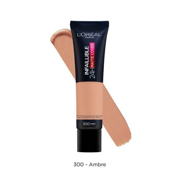 Fond De Teint Liquide Teinte Ambre 300 Matte Cover Infaillible 24h 'oreal Paris Le Tube De 30ml