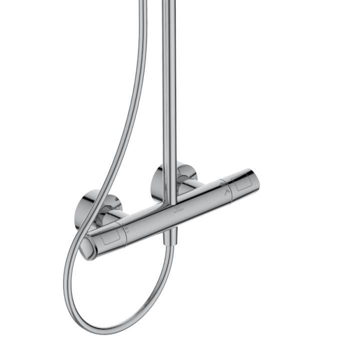 Colonne de douche thermostatique - CERATHERM T100 - Pomme de tete Ø20 cm + Douchette Ø11 cm 3J - Chrome - Ideal Standard