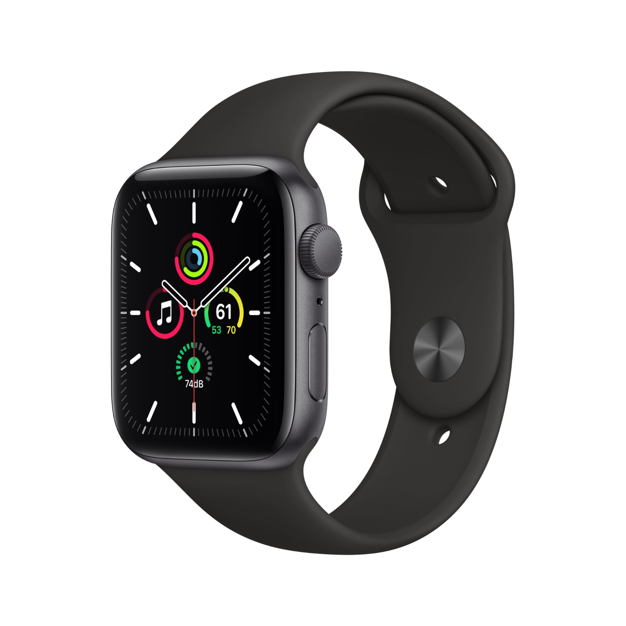 Apple Watch SE (GPS) - Boitier 44 mm aluminium gris avec bracelet sport noir