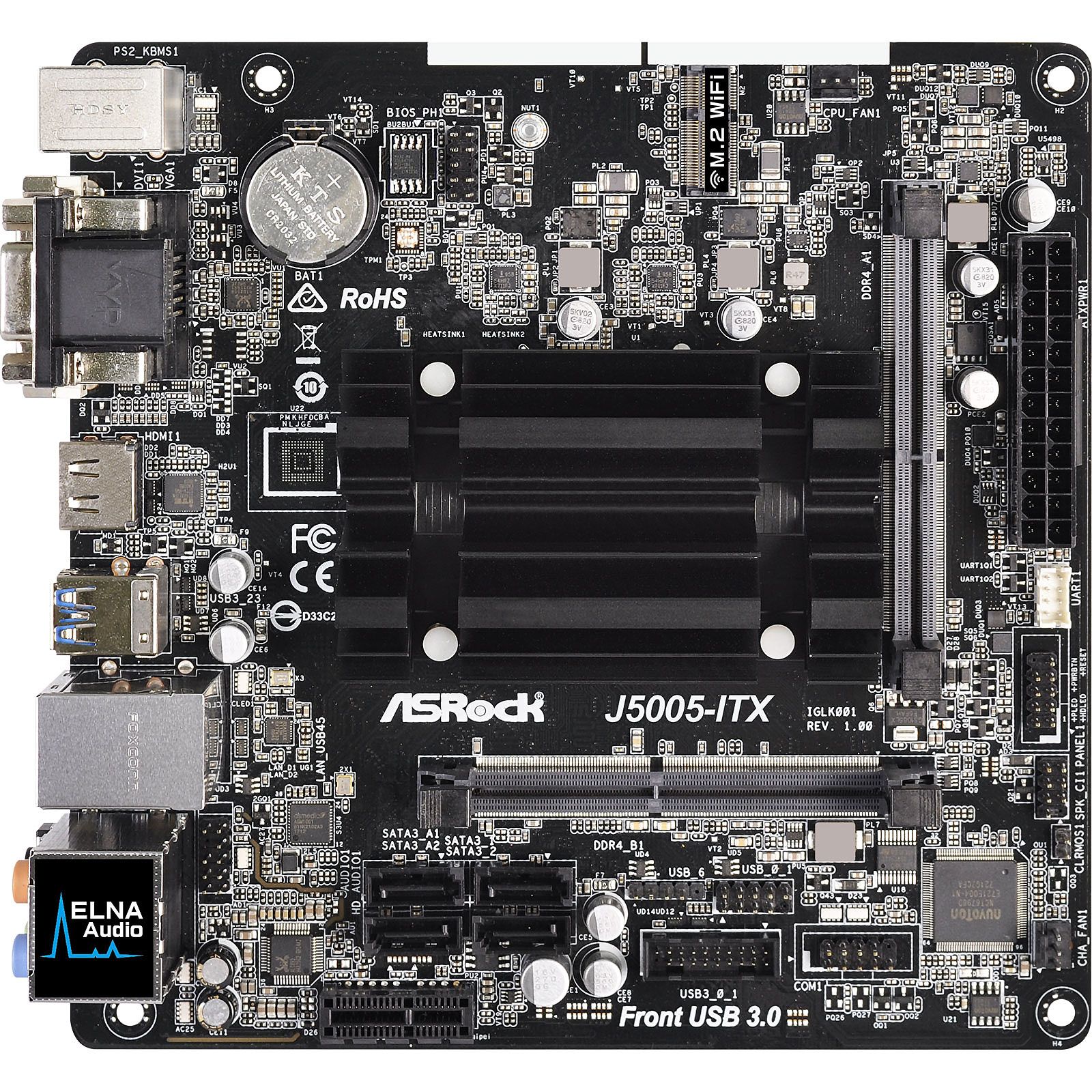 ASRock J5040-ITX Carte mère  2 DDR4 SO-DIMM 4 SATA3 1 PCIE 2.0 X1 1 M.2 KEY
