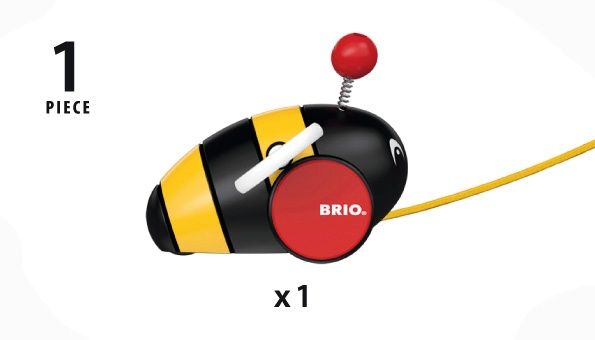 BRIO 30165 Abeille bourdonnante à tirer Jouet à tirer en bois certifié FSC Jouet d'éveil premier age Stimule la marche Roues silencieuses A partir de