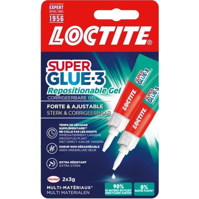 Colles Cyanoacrylates LOCTITE SUPERGLUE 3 Repositionable Gel 3g Lot de 2 Blister Carton 12uc - vue 2