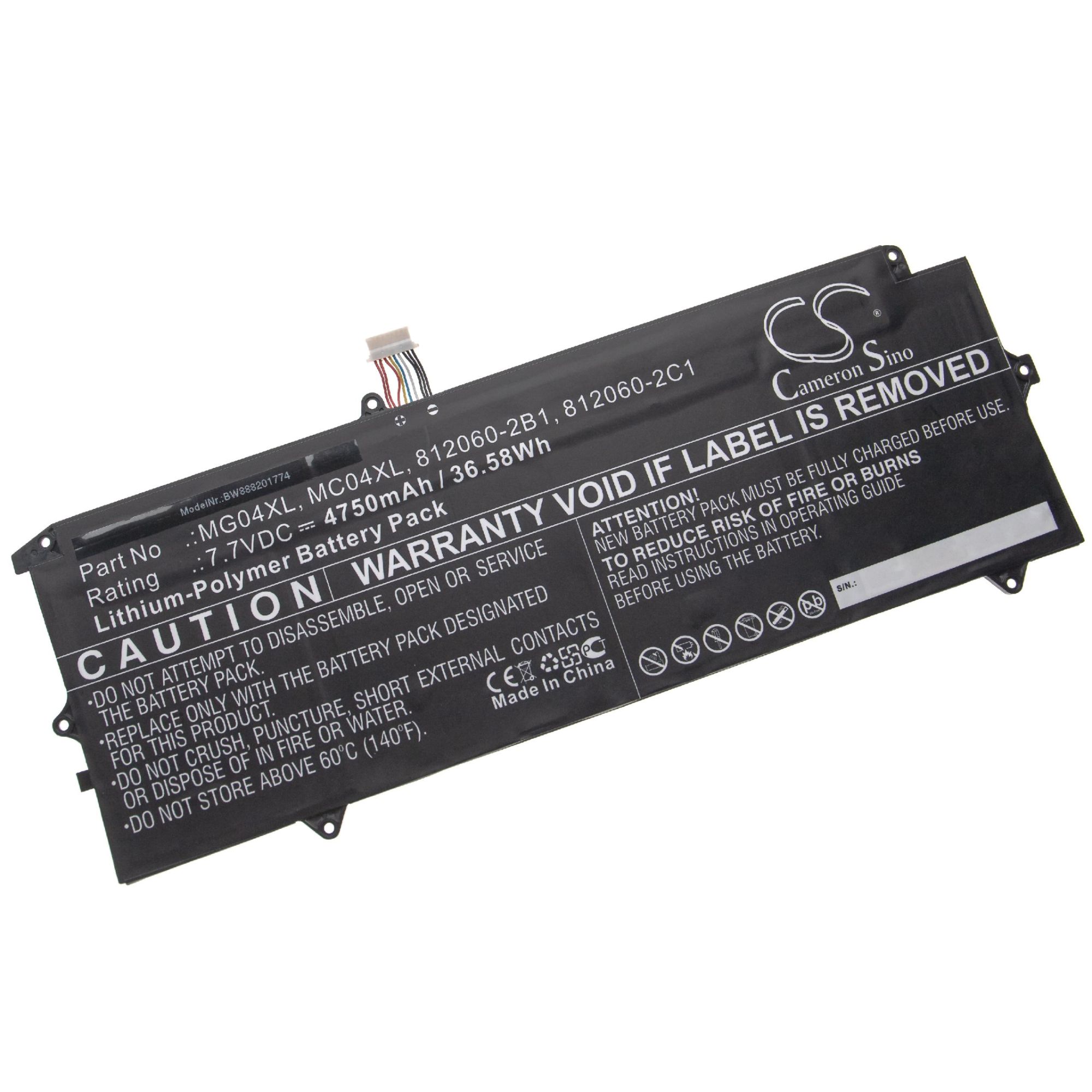 vhbw batterie compatible avec HP Elite x2 1012 G1-W6H13US, x2 1012 G1-W6H35US, x2 1012 G1-W7T89EC laptop (4750mAh, 7,7V, Li-Polymère, noir)