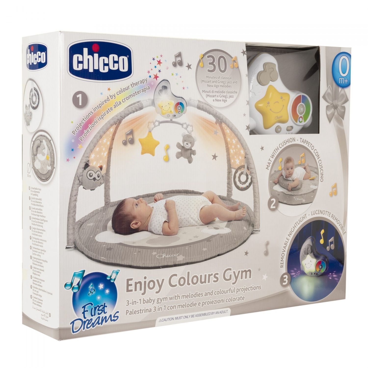 Chicco Enjoy Colours Tapis d'Éveil et de Jeux 3 en 1 Gym Electronique Multifonction Projecteur d'Etoiles Veilleuse Amovible et Musique Relaxante Jouets pour Bébé dès la Naissance - vue 3