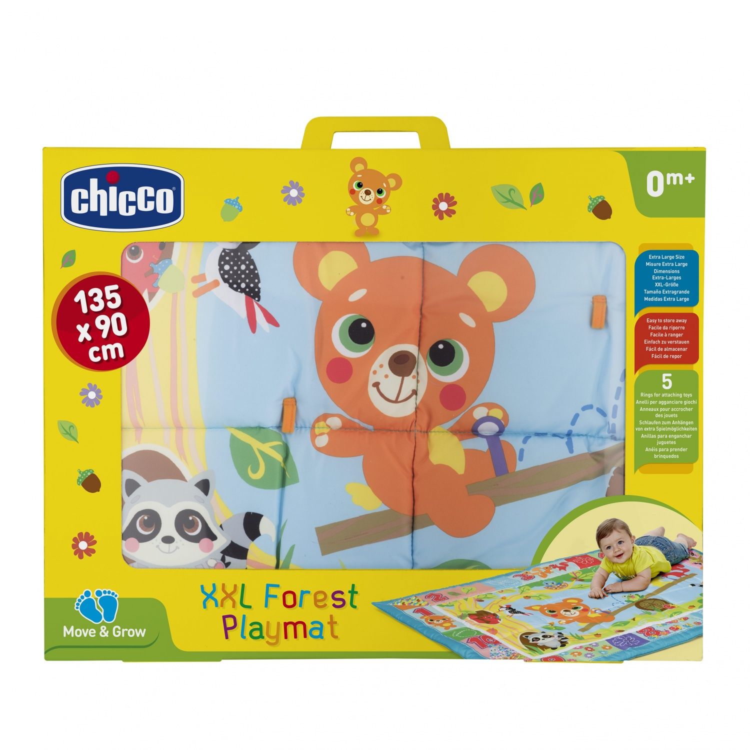 Chicco Tapis de la forêt Tapis de Jeu pour Enfants avec Animaux de la Forêt Tapis Extra Large 135 x 90 cm Doux et Coloré Jouet pour Enfants 0+ Mois Version 2021