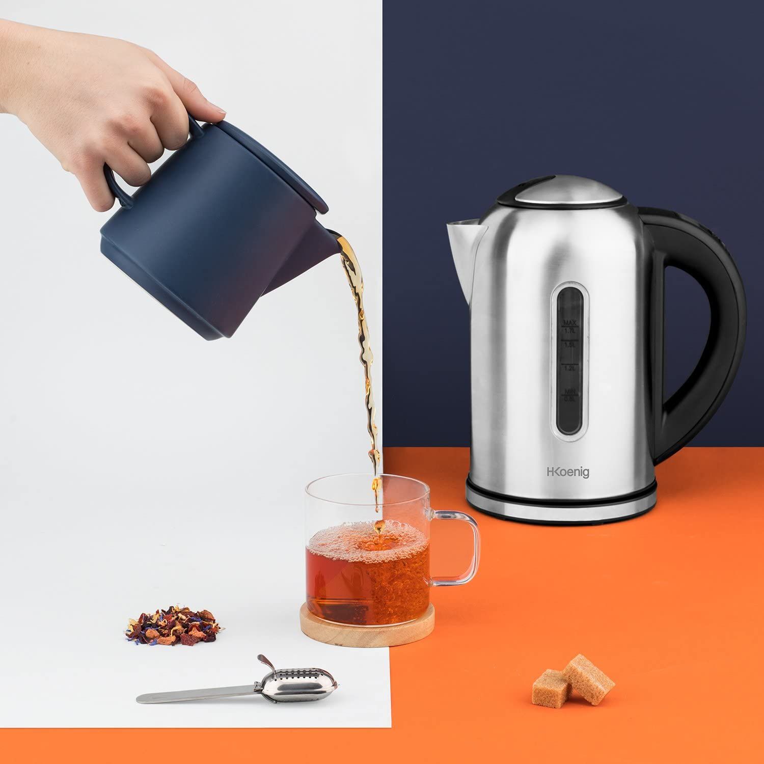 Bouilloire Électrique De 1,7l Sans Fil 2200w Noir Gris
