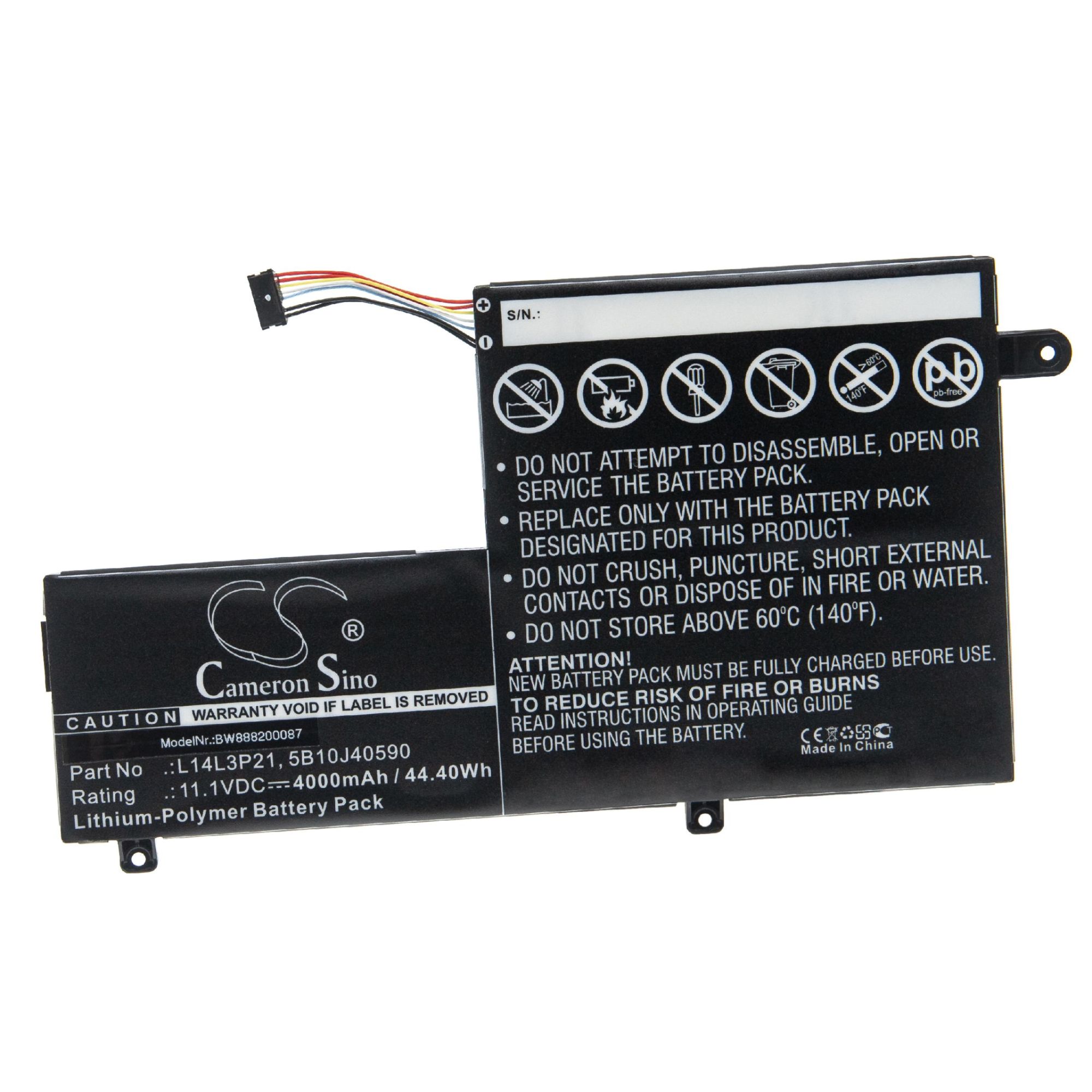 vhbw Batterie compatible avec Lenovo Yoga 500-14ISK (80R50097SC), 500-14ISK (80R500AKGE) ordinateur portable Notebook (4000mAh, 11,1V, Li-polymère)