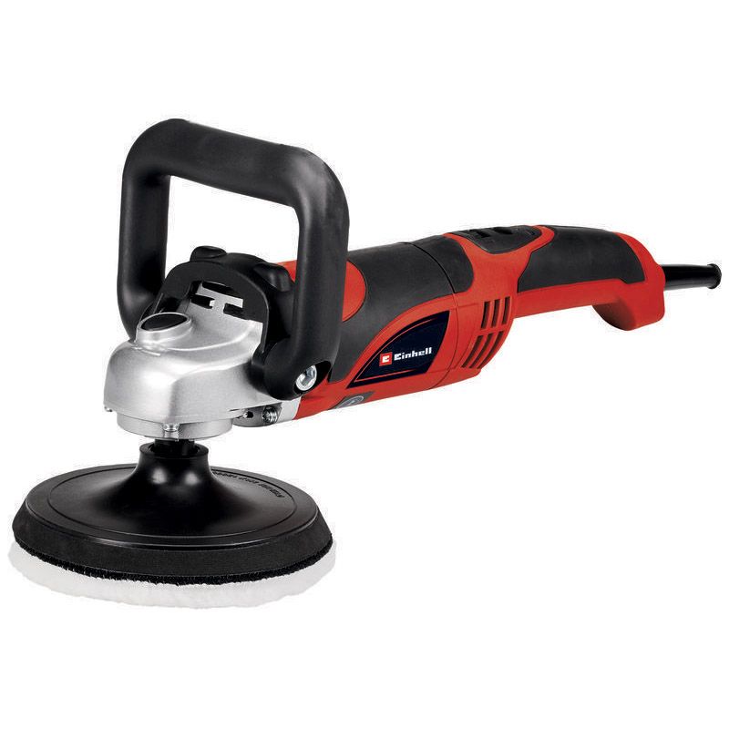 Einhell Ponceuse polisseuse CC PO 1100150 E 1 système de blocage de ’arbre fixation auto agrippante avec 1 plateau en mousse 2 bonnets de polissage synthétiques 6 feuilles abrasives - vue 2