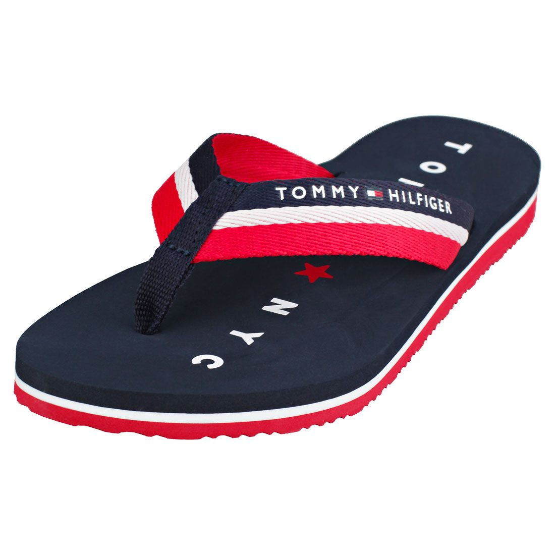 Tommy Hilfiger Tommy Loves Ny Beach Femme Sandales Tongs Bleu Blanc Rouge - 37