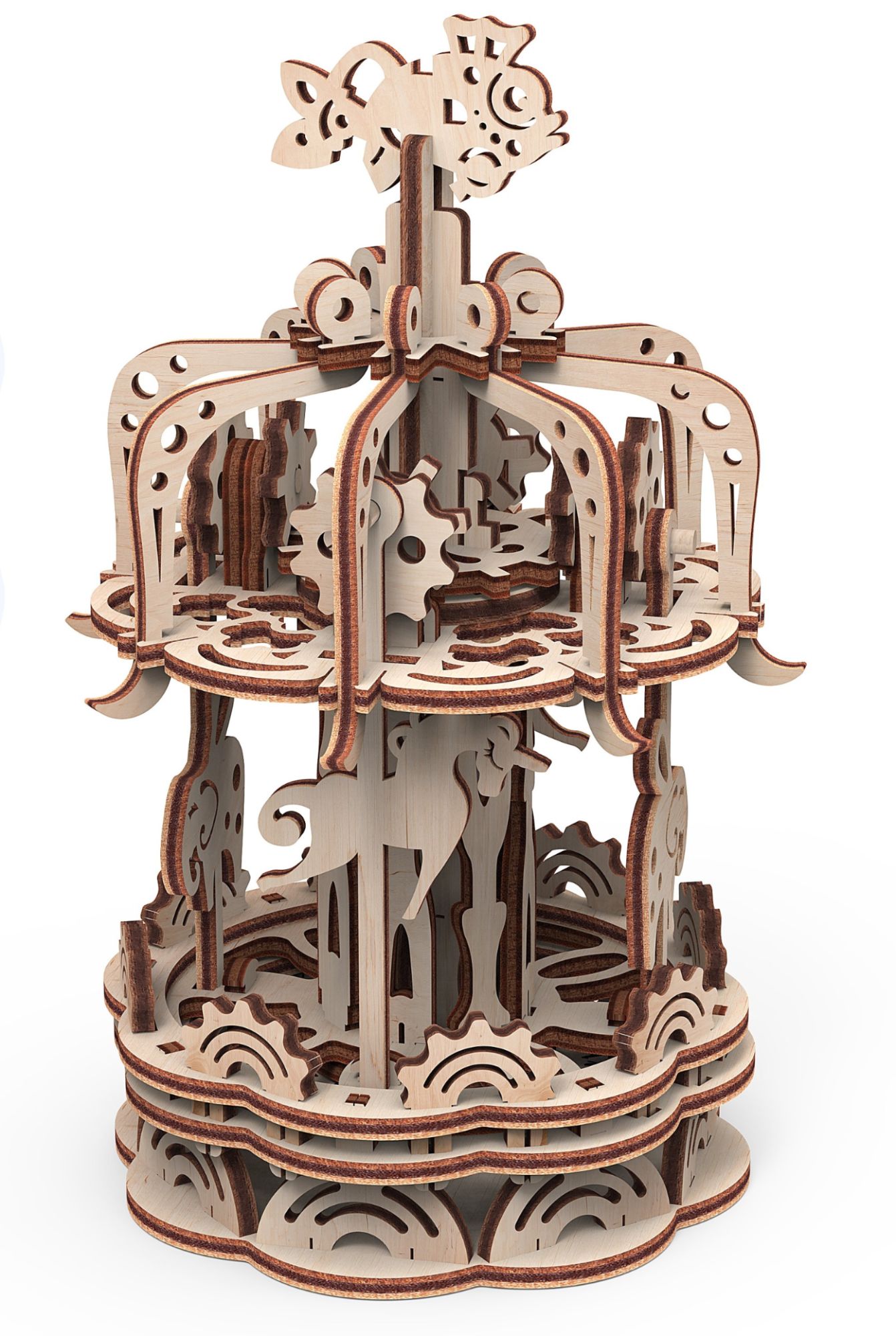 Carrousel Petit modèle Maquette 3D Mobile en Bois