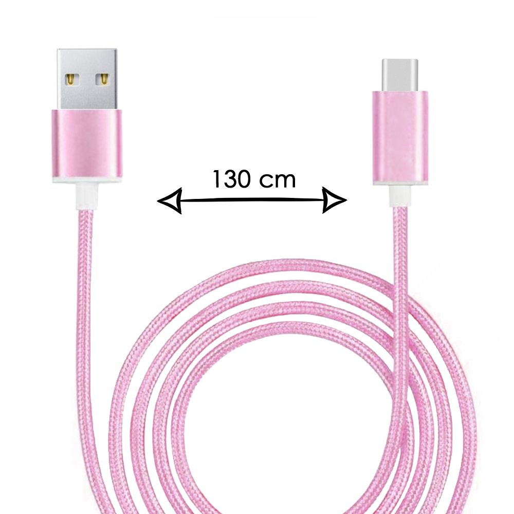 Câble Type C Pour Huawei Mate Xs Câble Usb Tressé Nylon 1,3 Mètre Câble Charge/Synchro Rapide-Transfert De Données Type C - Rose