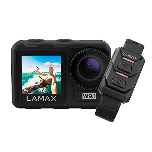 LAMAX Caméscope W9.1 Action Cam Caméra sousmarine 4K 60fps Caméscope à double écran stabilisateur 2 batteries et 21 accessoires WiFi ralenti