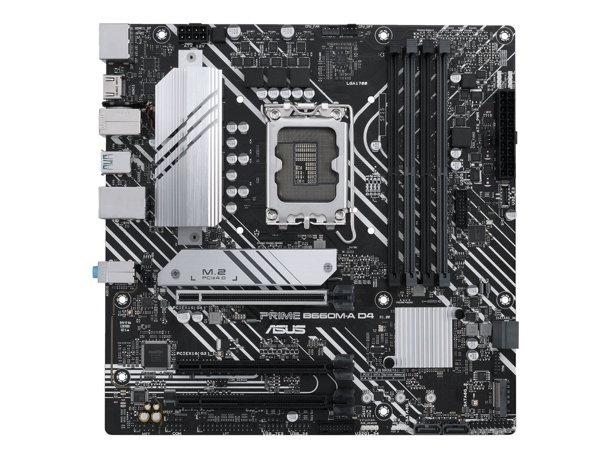 ASUS PRIME B660M-A D4 - Carte-mère - micro ATX - Socket LGA1700 - B660 Chipset - USB 3.2 Gen 1, USB-C 3.2 Gen 1, USB 3.2 Gen 2 - Gigabit LAN - carte graphique embarquée (unité centrale requise) -...