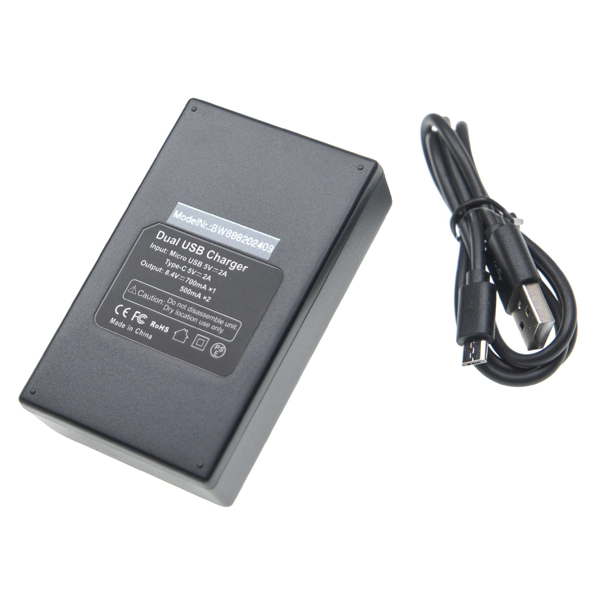 vhbw Chargeur de batterie double USB/micro-USB compatible avec Minolta Dimage A1, A2 appareil photo, DSLR, action-cam + câble micro-USB