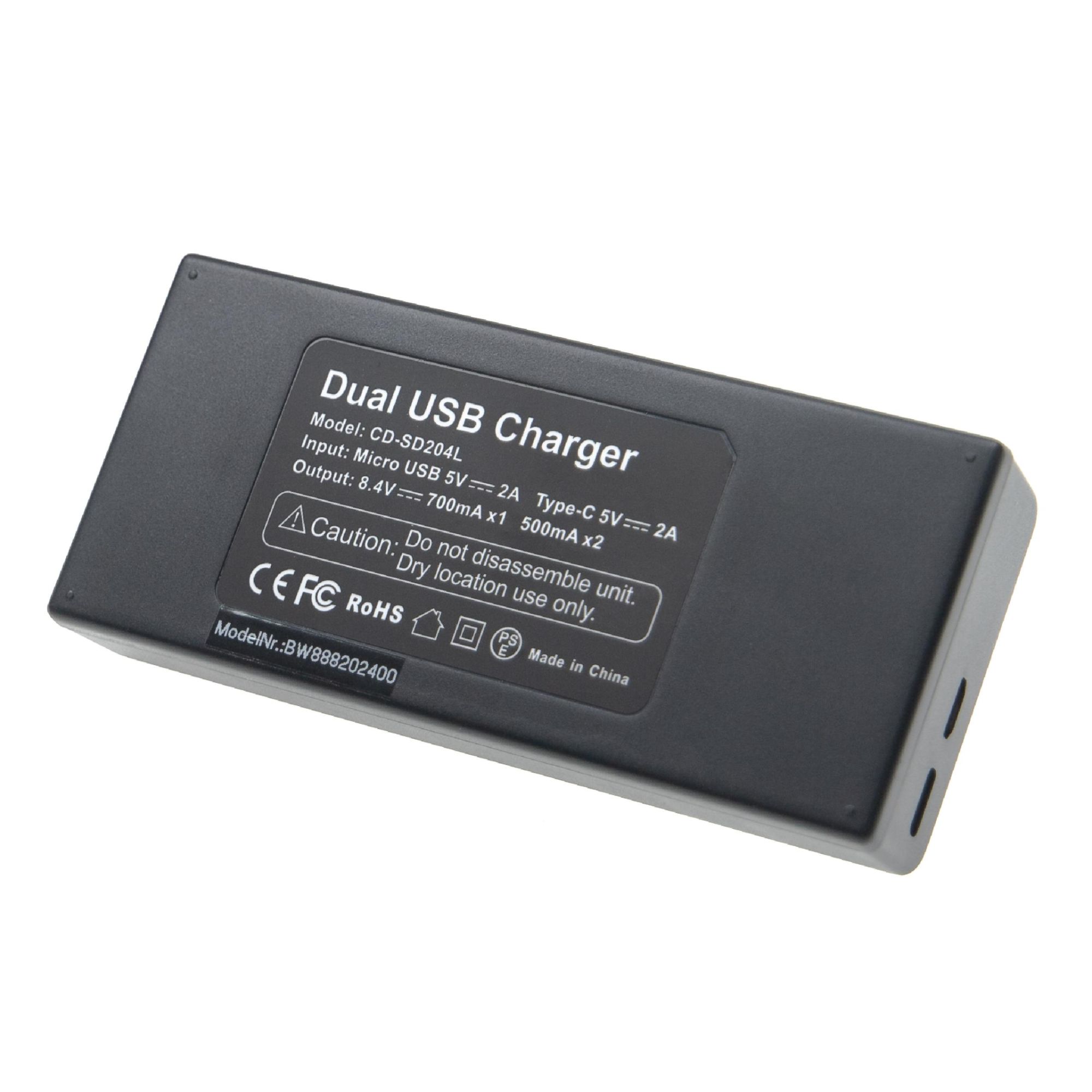 vhbw Chargeur de batterie double USB/micro-USB compatible avec Sony GV-D200, GV-D300 appareil photo, DSLR, action-cam + câble micro-USB