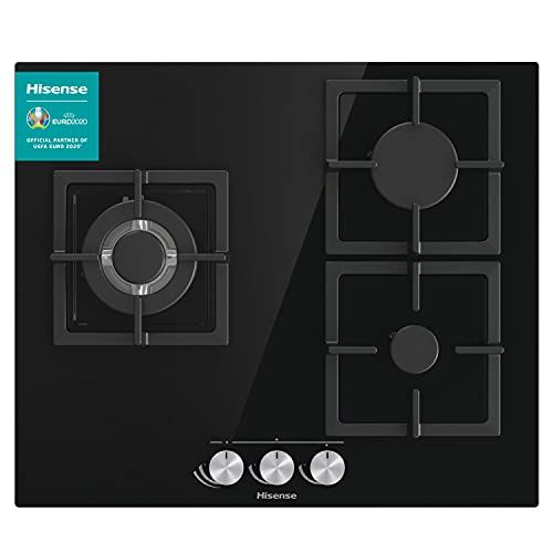 GG633B Plaque de gaz naturel 3 zones 60 cm grille en fonte et verre trempé autoallumage intégré dans les commandes