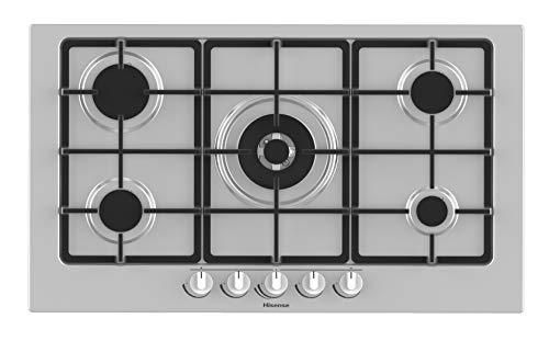 GM973XF Plan de cuisson à gaz 5 zones de cuisson largeur 90 cm grilles en fonte allumage intégré inox antiempreintes brûleur