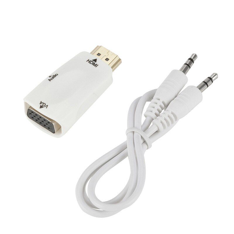 Couleur blanche - Adaptateur HDMI vers VGA mâle vers femelle, convertisseur de câble Audio HD 1080P, pour PC portable, boîtier TV, affichage d'ordinateur, projecteur HD HDMI vers VGA