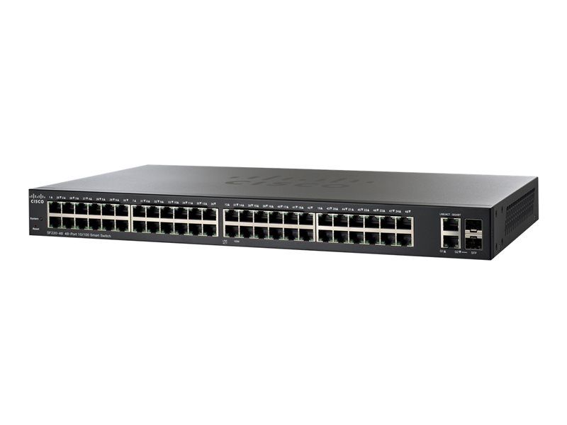 Cisco 220 Series SF220 48 Commutateur Géré 48 x 10100 + 2 x SFP Gigabit combiné de bureau Montable sur rack - vue 2