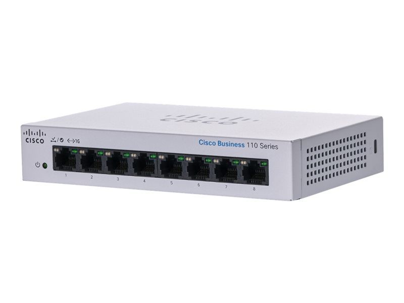 Cisco Business 110 Series 110 8T D Commutateur non géré 8 x 101001000 de bureau Montable sur rack fixation murale Tension CC