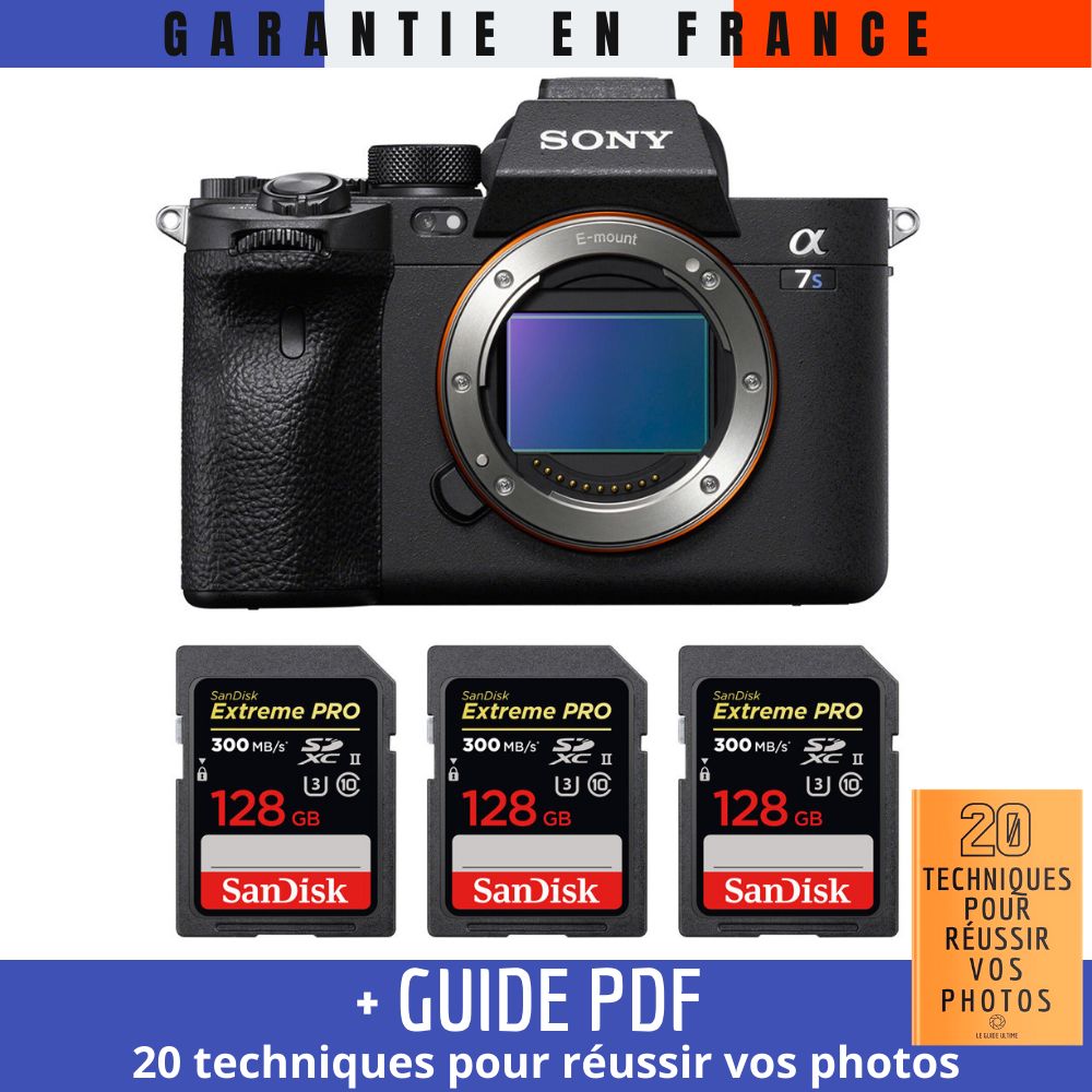 Sony A7S III Nu + 3 SanDisk 128GB Extreme PRO UHS-II SDXC 300 MB/s + Guide PDF ""20 TECHNIQUES POUR RÉUSSIR VOS PHOTOS