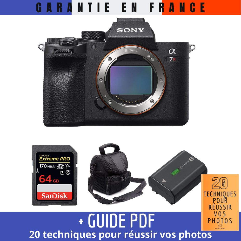 Sony A7R IV Nu + SanDisk UHS I 170 MB/ + Sony NP FZ100 + Sac + Guide PDF 20 TECHNIQUES POUR RÉUSSIR VOS PHOTOS