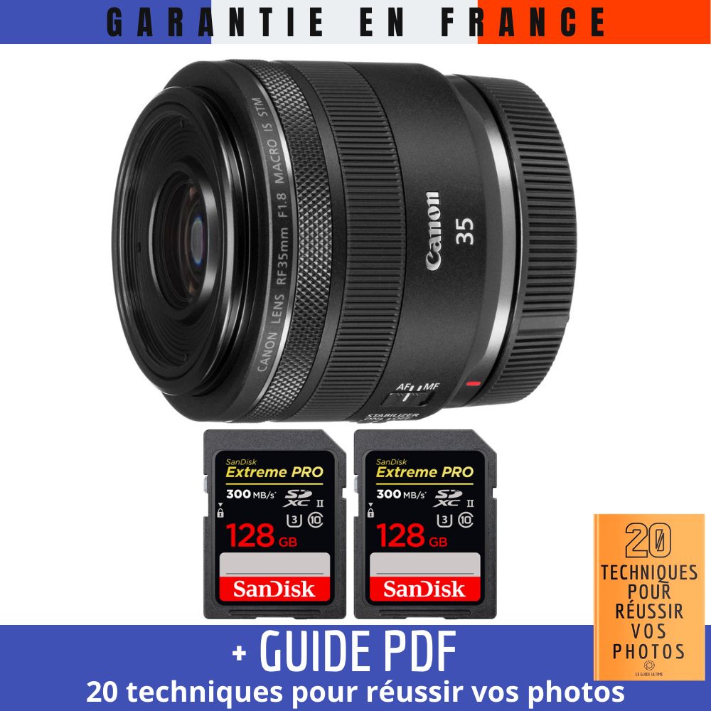 Canon RF 35mm f1.8 Macro IS STM + 2 SanDisk UHS II 300 MB/ + Guide PDF '20 TECHNIQUES POUR RÉUSSIR VOS PHOTOS