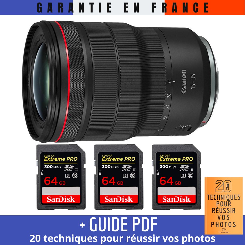 Canon RF 15 35mm f/ IS USM + 3 SanDisk UHS II 300 MB/ + Guide PDF '20 TECHNIQUES POUR RÉUSSIR VOS PHOTOS