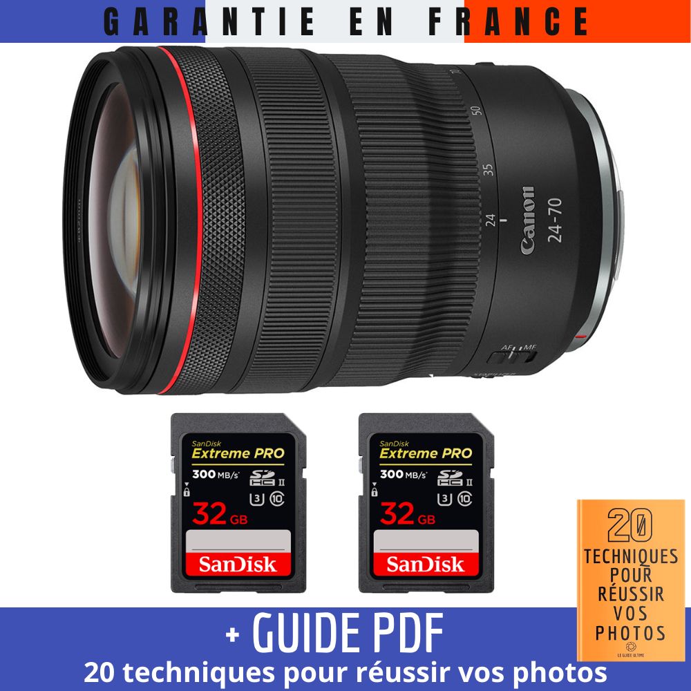 Canon RF 24 70 mm f/ IS USM + 2 SanDisk Extreme PRO UHS II 300 MB/ + Guide PDF '20 TECHNIQUES POUR RÉUSSIR VOS PHOTOS - vue 2
